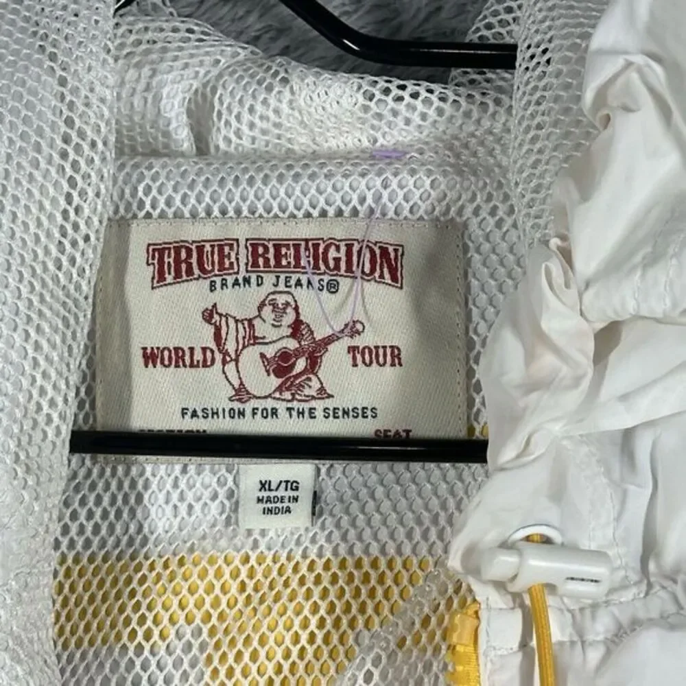 True Religion Windbreaker Jacket‎ Womens XL Hooded Half Zip Mesh Lined White